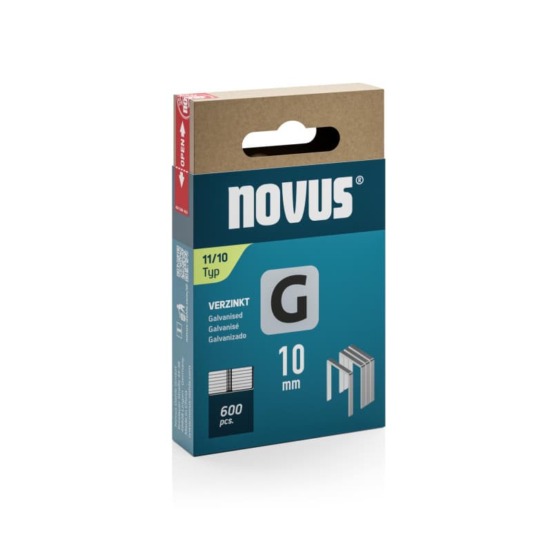 NOVUS TOOLS Agrafes en fil plat 10 mm de type 11, 600 pièces, agrafes galvanisée pour la fixation de films plastiques, bardeaux