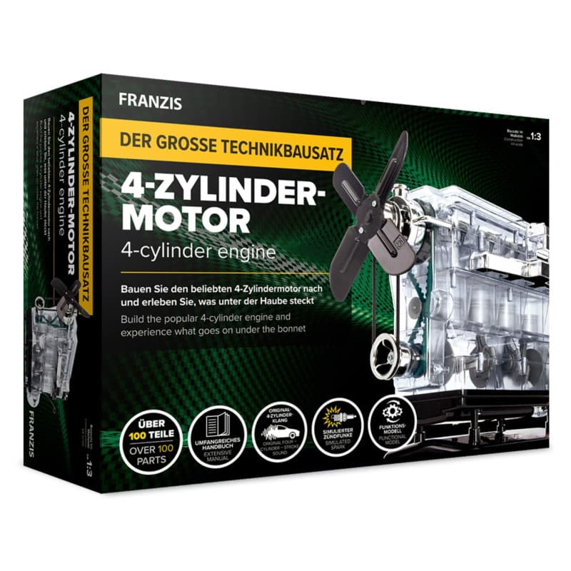 Franzis 67175 – Le Grand kit Technique Moteur 4 cylindres, modèle à l'échelle 1:3, 100 Composants à Brancher et Visser, avec Mod