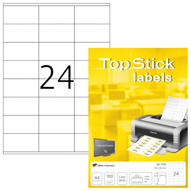 TopStick - Pochette de 2400 étiquettes d'adressage autocollantes (70 x 36 mm) Personnalisables et imprimables, Impression laser