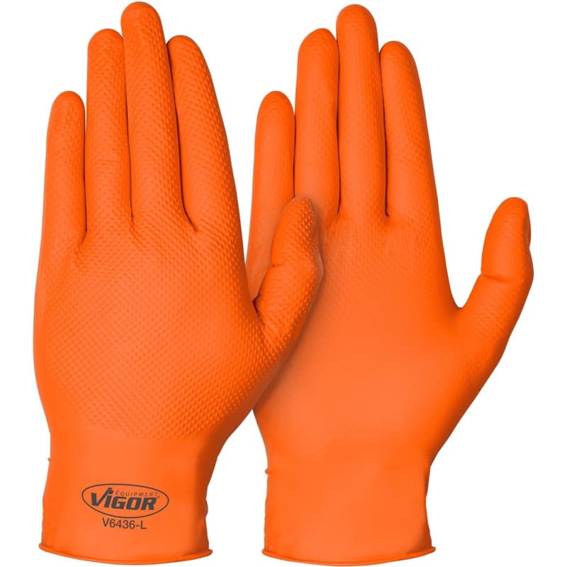 ViGOR Gants nitrile V6436-L Pack de 100 I excellente adhérence, antidérapant même en présence d'huile, de graisse, de produits c