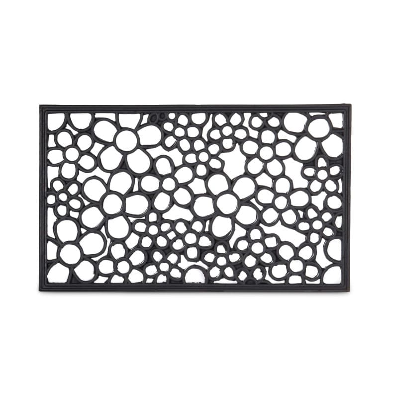 Relaxdays 10020195 Paillasson tapis de sol antidérapant en caoutchouc motifs fleurs résistant porte entrée garage couloir extéri