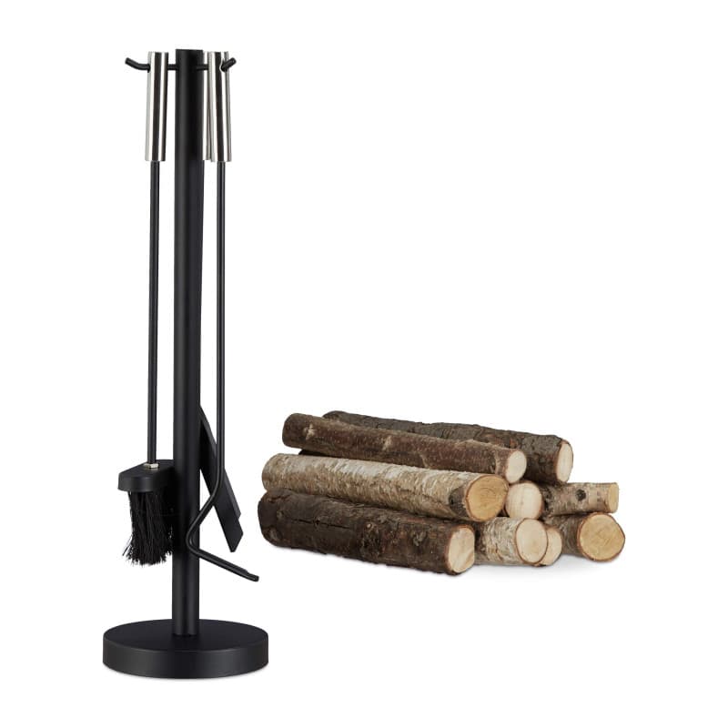 Relaxdays Ensemble serviteur de cheminée 5 pièces accessoire acier balai tisonnier pelle, noir