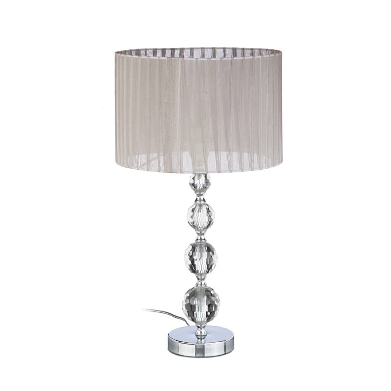Relaxdays 10022849 Lampe de Chevet Abat-Jour Tissu Voile Boules Verre Cristal HxlxP: 53x29,5x29,5 cm, Claire/Argent, 40 W, 29.5