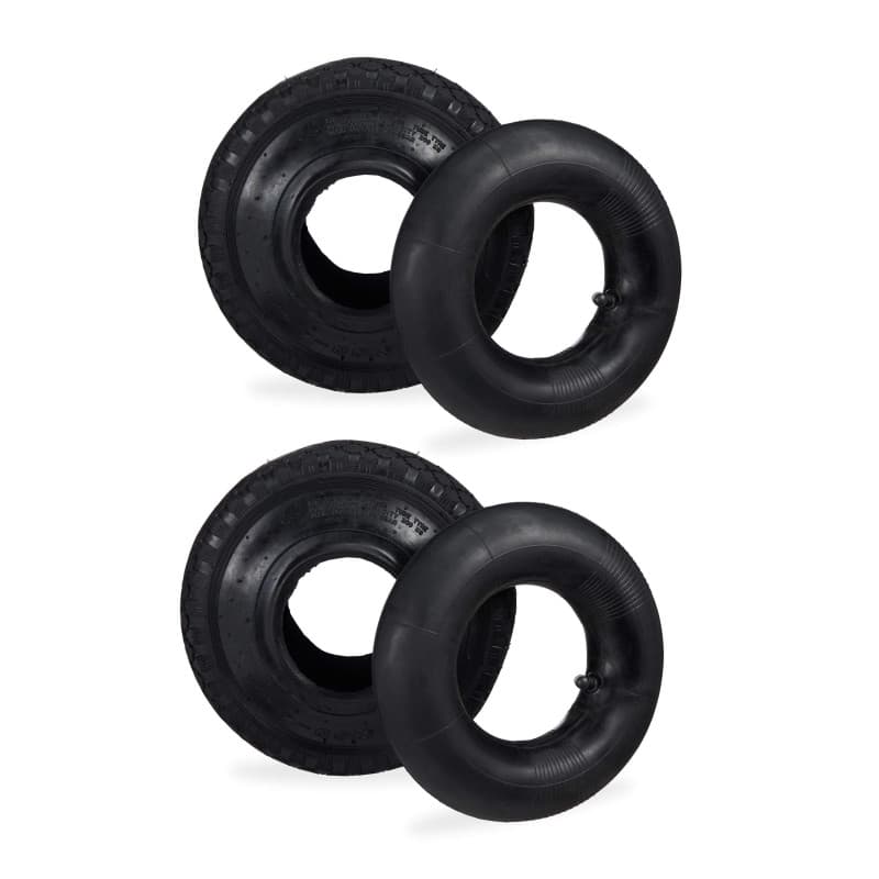 Relaxdays 2X Roues avec Chambre à air, Pneu de Secours, 3.00-4’’ pour Diable, Crampons, 125 kg, 260x85mm, Noir