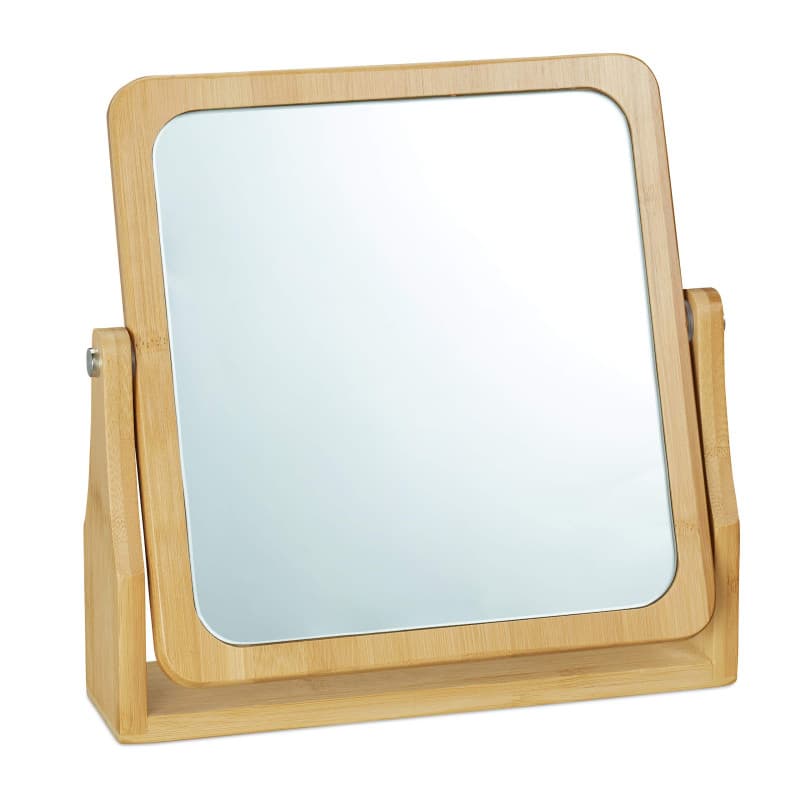 relaxdays cosmétiques, 360° pivotant, carré, sur Pied, Maquillage, HLP 27x26,5x7 cm, Miroir de Table, Bambou