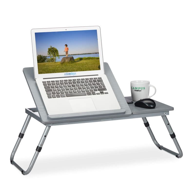 Relaxdays Table pour Ordinateur Portable, Hauteur réglable, Pliable, Surface de Travail inclinable, 44x73x34,5 cm, Gris