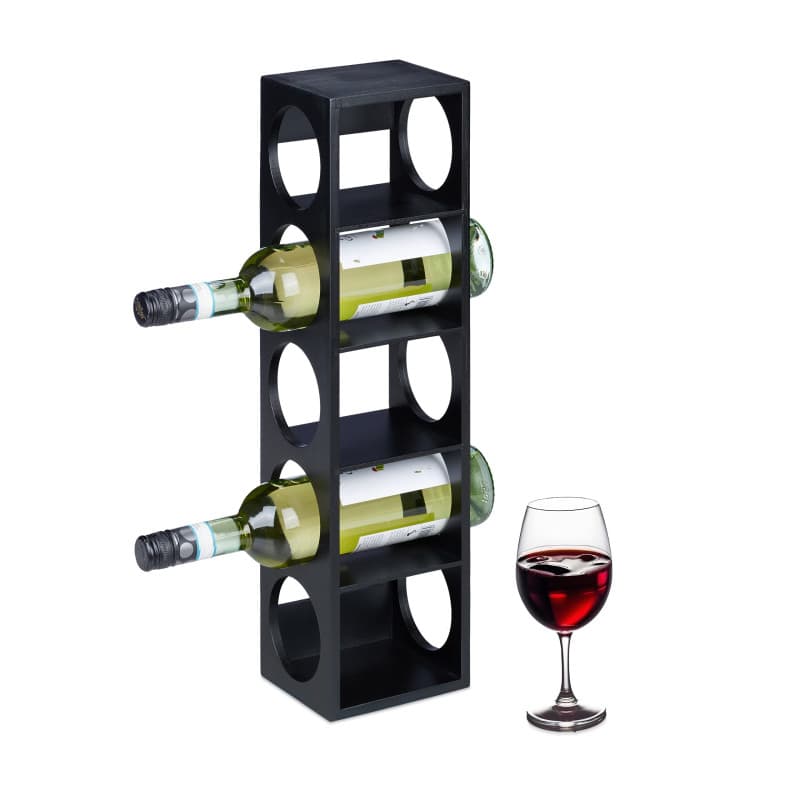 Relaxdays Étagère à vin pour 5 Bouteilles, en Bambou, HxLxP : 53x14x12 cm, Cuisine, Cave à vin et Bar, à Poser, Noir