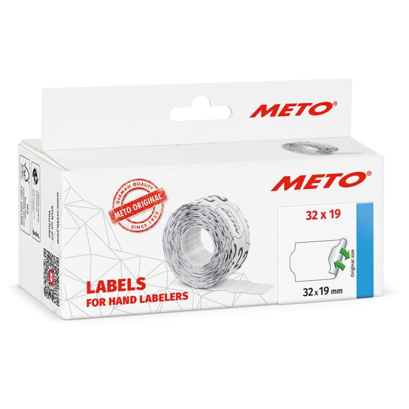 Étiquettes Meto pour étiqueteuse manuelle (32x19 mm, 2 lignes, papier blanc, 5 000 étiquettes, amovible, pour appareils Meto, Co