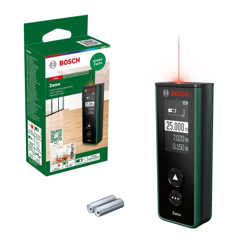 Bosch télémètre laser Zamo 4ème génération (mesures faciles et précises jusqu’à 25 m, piles rechargeables via le port USB-C®, aj