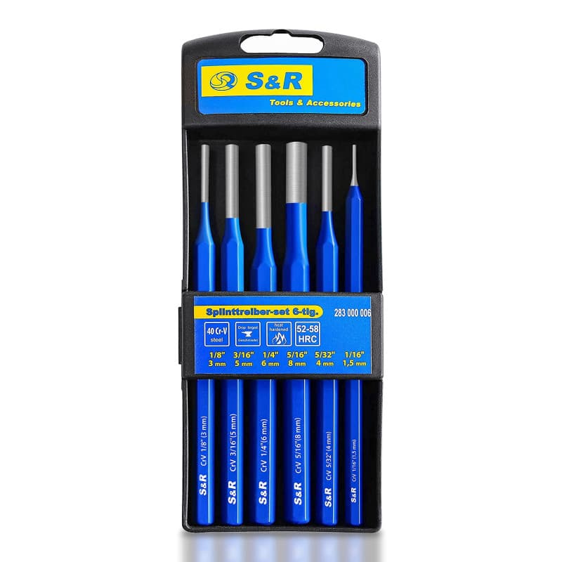 S&R Chasse Goupilles Montre Jeu 6 pièces Chasse-clous en CR-V 1,5 mm/3 mm/4 mm/5 mm/6 mm/8 mm