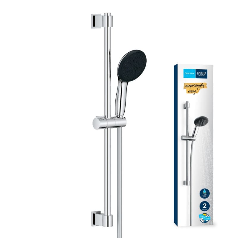 GROHE QuickFix Vitalio Start 110, Ensemble de Douche avec Douchette Ronde 2 jets, Barre 60cm, Flexible 1,75m, Economie d'Eau, A