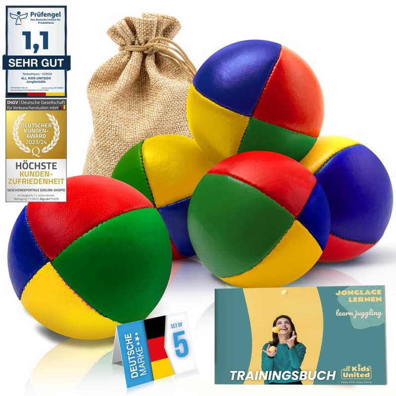Balles de jonglage en Set de 5 ; Set de balles de jonglage Professionnel dans Un Sac en Jute ; balles de jonglage Souples pour d