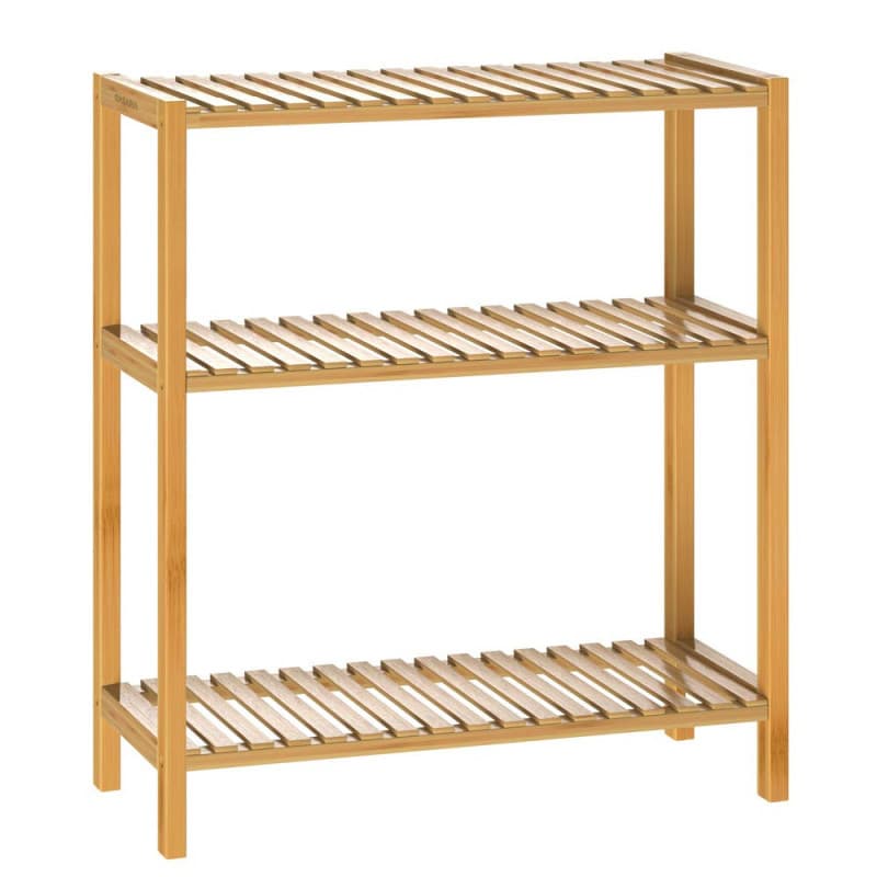 Casaria Étagère de Rangement en Bambou 66 x 58 x 26 cm 3 Niveaux réglables en Hauteur Charge Max. 30 kg