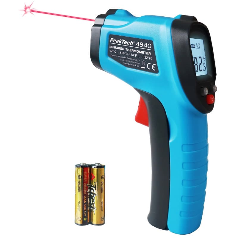 PeakTech Thermomètre infrarouge 4940 avec laser, de -50 °C à 600 °C, rapport de point de mesure 12:1, pour une mesure rapide de