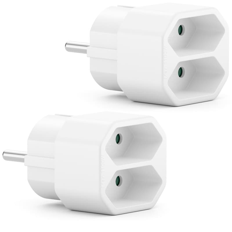 deleyCON 2 Pieces Multiprise Intérieur Câble Électrique Euro Adaptateur de Courant & Fiche Euro 2x Euro Femelle 2,5A Intérieur M