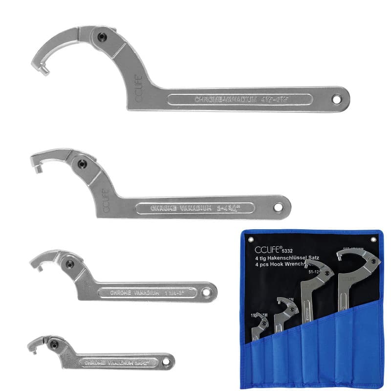 CCLIFE 4 pièces Clé à ergot articulée pour écrous à encoches latérales CR-V 19-170mm Clé à Crochet réglable en C