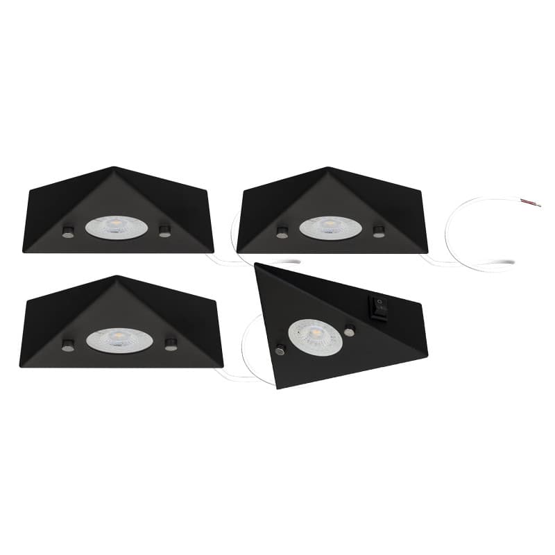 TRANGO 6740-45 Lot de 4 éclairage d'armoire de cuisine noir mat *COOK* encastrable - spot encastré avec module LED 4x 4,8 watts