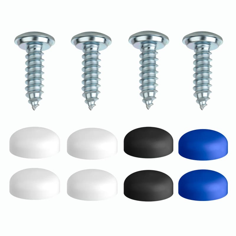 Lot de 4 vis pour plaque d'immatriculation - 4,8 x 16 mm - Avec capuchons - Discrètes - Sûres - Légales - Fixation de plaque d'i