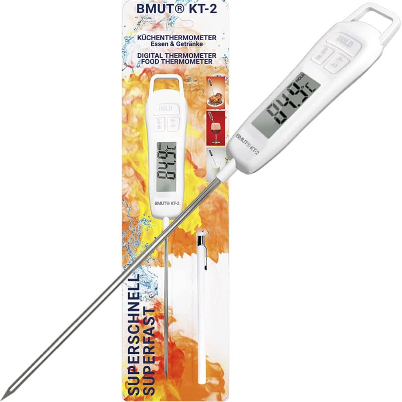 1 thermomètre de cuisine (numérique) - Rapide - Pour aliments et boissons (de -50 °C à +300 °C) - BMUT KT-2 - Thermomètre de cui
