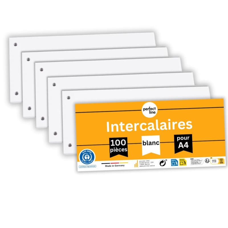 perfect line 100 Intercalaires classeur A4, bandes de séparation en carton recyclé, Fabriqué en Allemagne, separateur classeur e