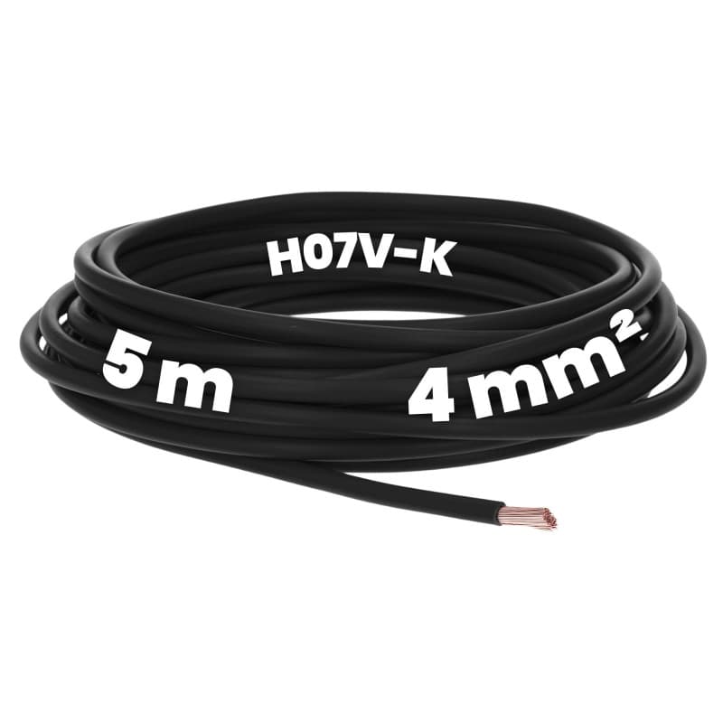 Kalitec Câble de câblage H07V-K 4 mm² noir - 5 m - Flexible - Toron 4 mm² - Câblage à fils fins - Câble unique - Câble monofil p