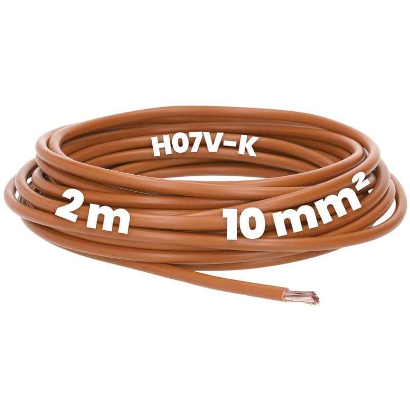 Kalitec Câble de câblage H07V-K 10 mm² marron - 2 m - Flexible - Toron 10 mm² - Câblage à fils fins - Câble unique pour armoire
