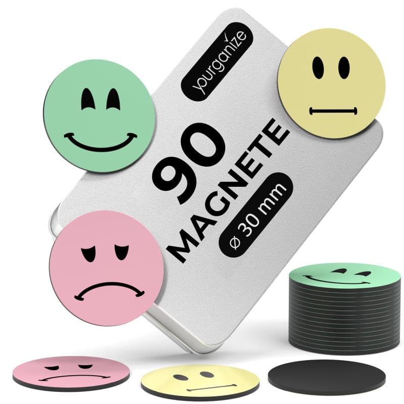 YOURGANIZE® Lot de 90 aimants Smileys - Diamètre : 30 mm - Idéal comme système de récompense pour Les Enfants, Accessoires pour