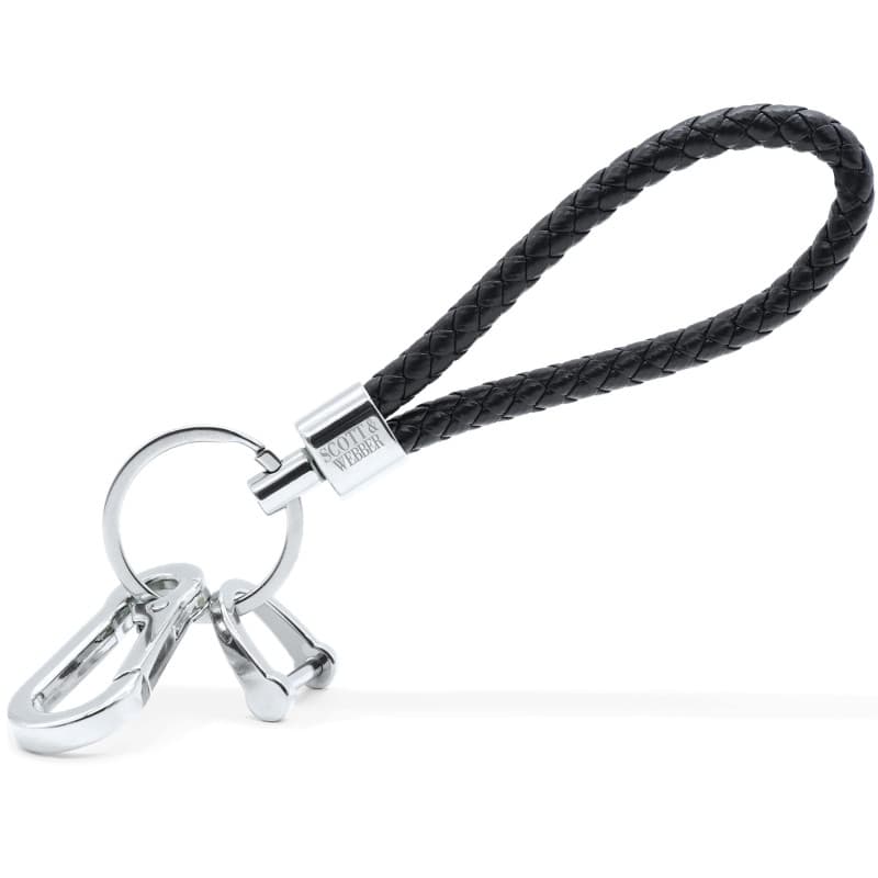 Scott & Webber® - Porte-clés en cuir tressé avec anneau en acier inoxydable, mousqueton et fermeture à vis, idéal pour les clés
