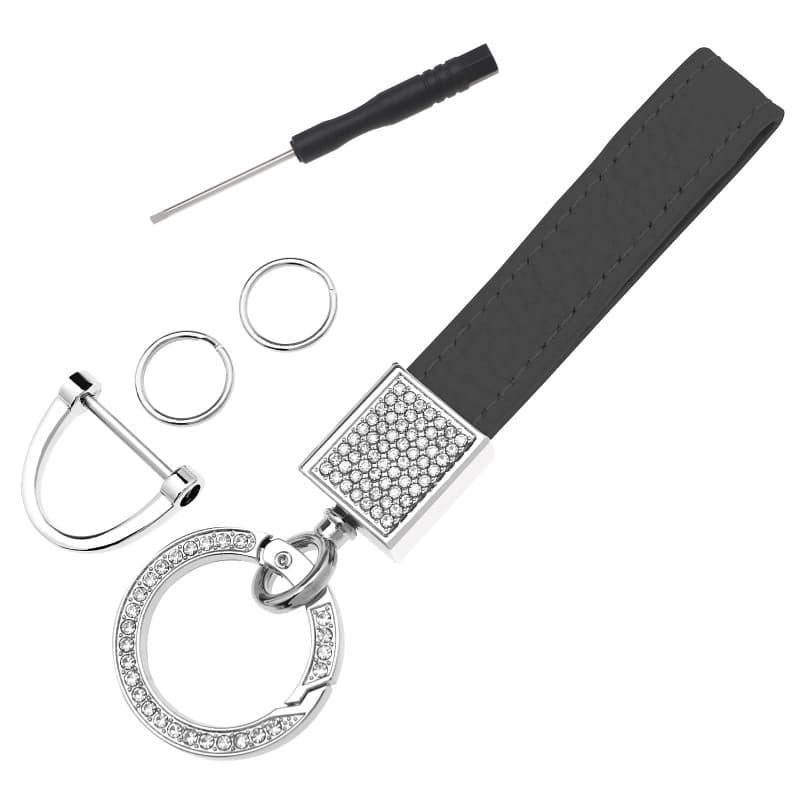 Porte-clés de voiture en cuir avec strass pailletés - Porte-clés universel avec porte-clés et tournevis - Accessoires de voiture