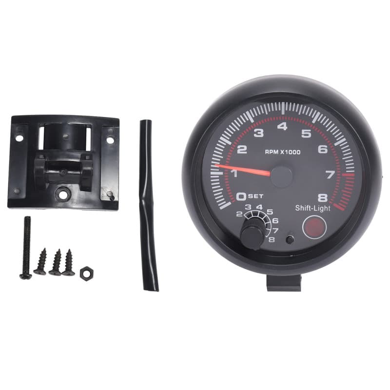 Niejgay Universel 3,75 Pouces 12V LED Blanche Retro-Eclairee Jauge Tachymetre avec Voyant De Changement De Rouge pour Voiture a