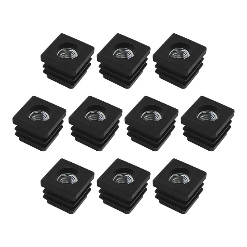eMagTech 10 Pièces 20x20mm M8 Roulettes Réglables Carrées écrous Bouchons de Tuyau Embouts de Tuyau en Plastique pour Chaises de