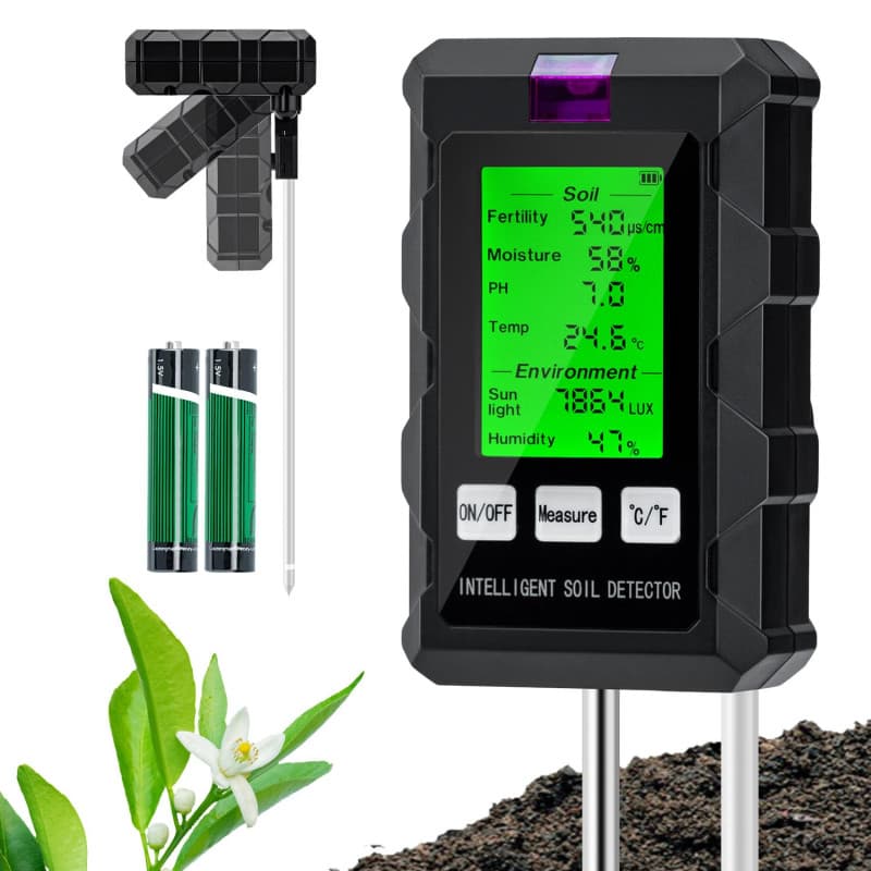 Wigearss Testeur de pH du Sol 6 en 1, Testeur pour Humidité/Fertilité/pH/Température/Lumière/Humidité Ambiante