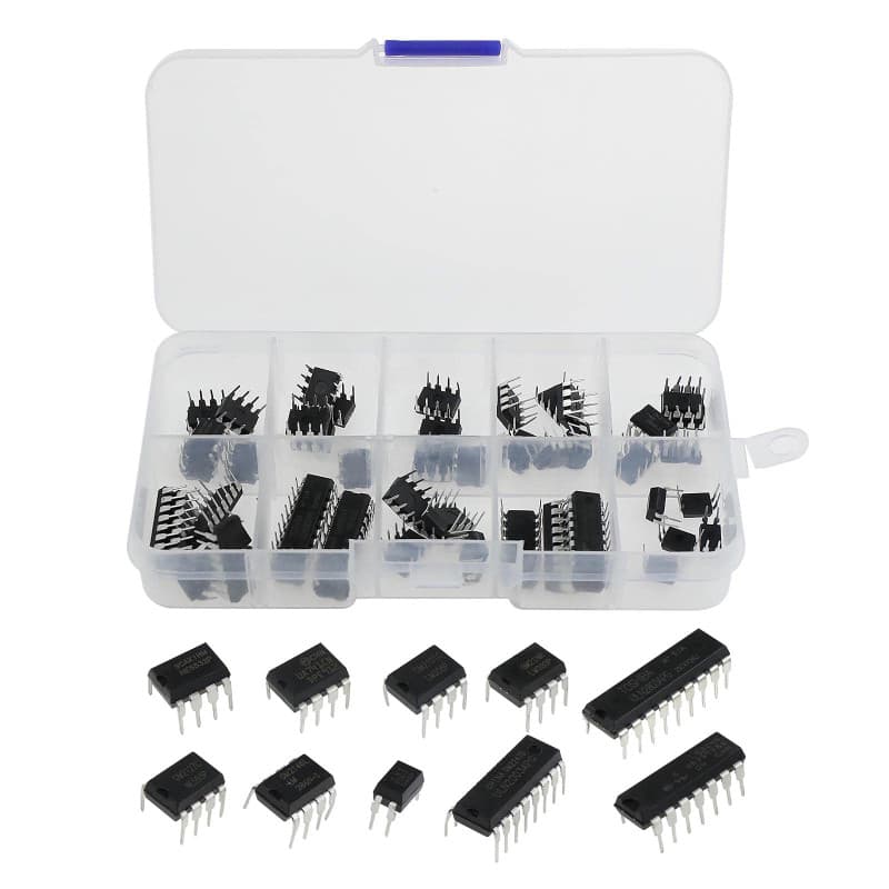 ECSiNG 50 pièces 10 types de puce de circuit intégré Kit d'assortiment basse tension LM324 LM358 LM386 LM393 UA741 NE5532 NE555