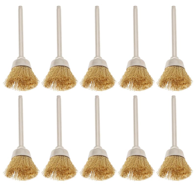 ECSiNG 10pcs Mini Brosses Métalliques en Laiton avec Tige de 3mm Outil Rotatif Brosse Métallique en Laiton pour Métal Bois Pierr
