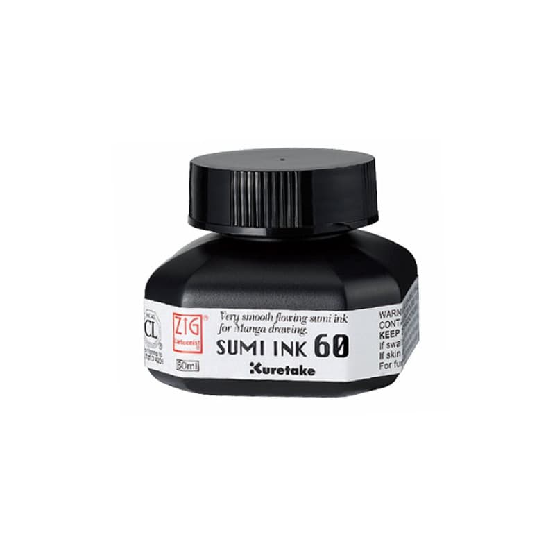 Kuretake Flacon d’encre Sumi de 60 ml noir pour dessinateur de cartoon