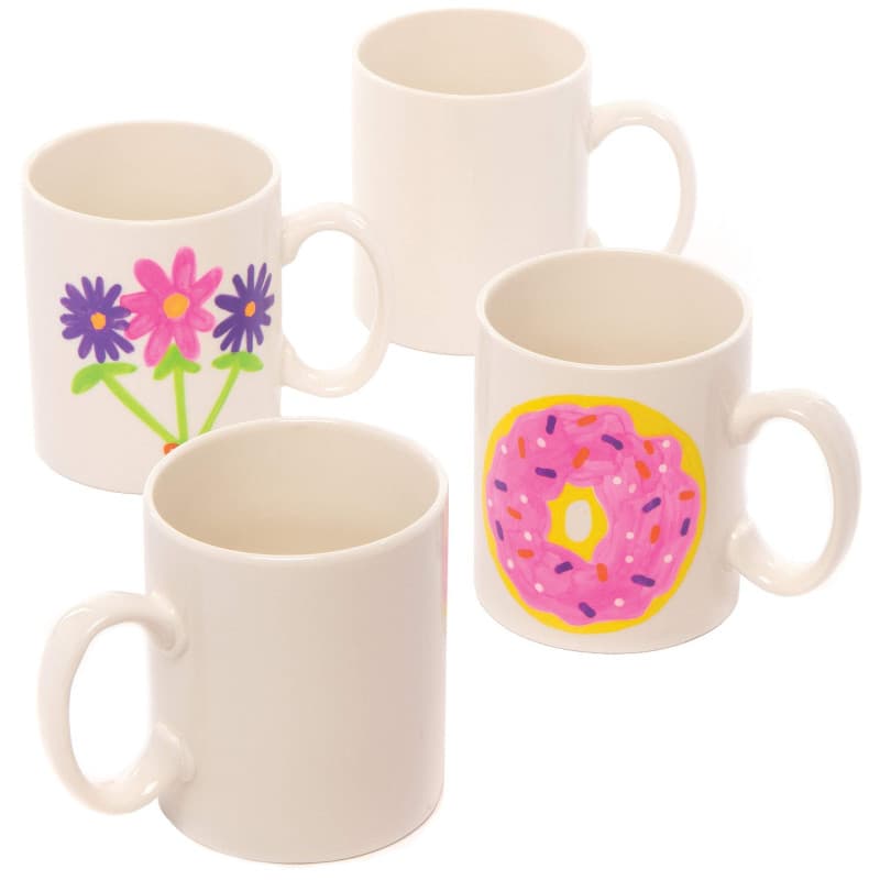 Baker Ross Créez vos propres grandes tasses en porcelaine blanche (paquet de 4) pour les enfants à décorer, arts et métiers