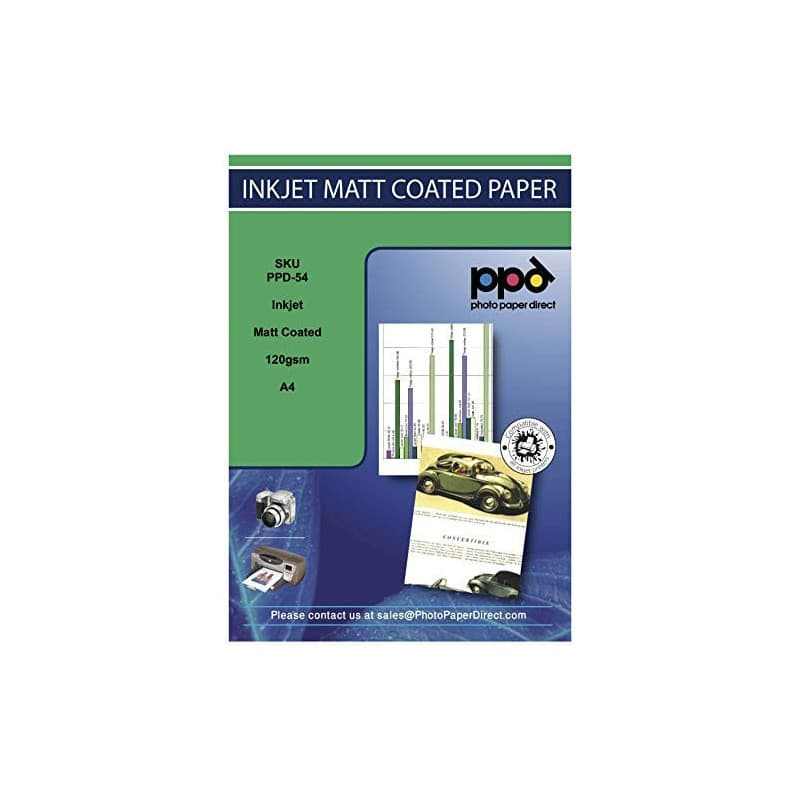 PPD 50 Feuilles x A4 Papier Photo Couché Mat 120g Impression Jet D'Encre, Tirage Quotidien Abordable, Maxi Pack Economique PPD-5