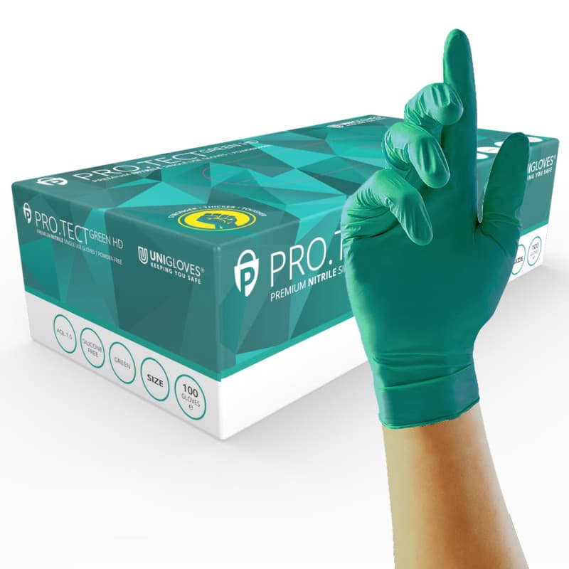 UNIGLOVES PRO.TECT GA0082 Lot de 100 gants jetables en nitrile HD ultra résistants, à usage unique, polyvalents, sans poudre, ta
