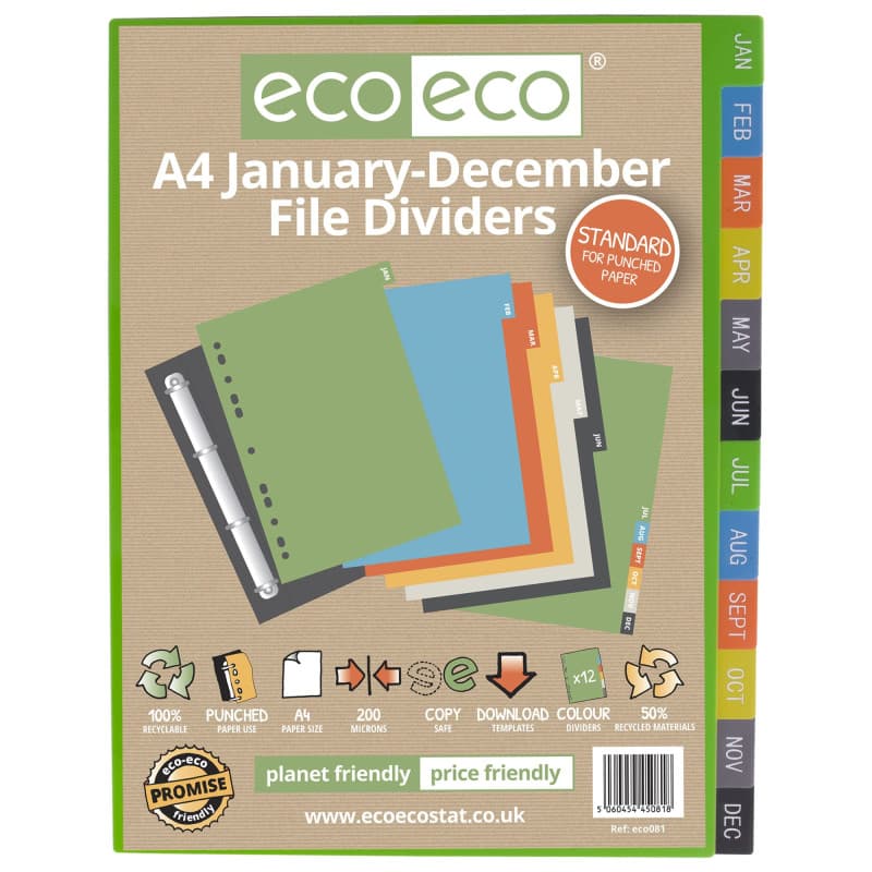 eco-eco Intercalaires A4 50% recyclés janvier à décembre, eco081