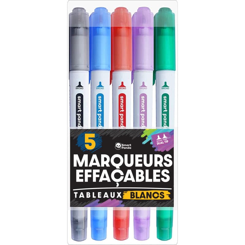 Marqueurs pour Tableaux Blancs par SmartPanda – Double Pointe, Médium et Fine – Effaçable à sec, Parfait pour une Utilisation à