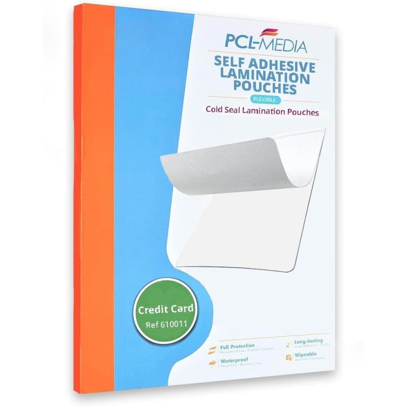 PCL Media ltd® Lot de 25 pochettes de plastification auto-adhésives format carte de crédit, pochette de plastification à froid,