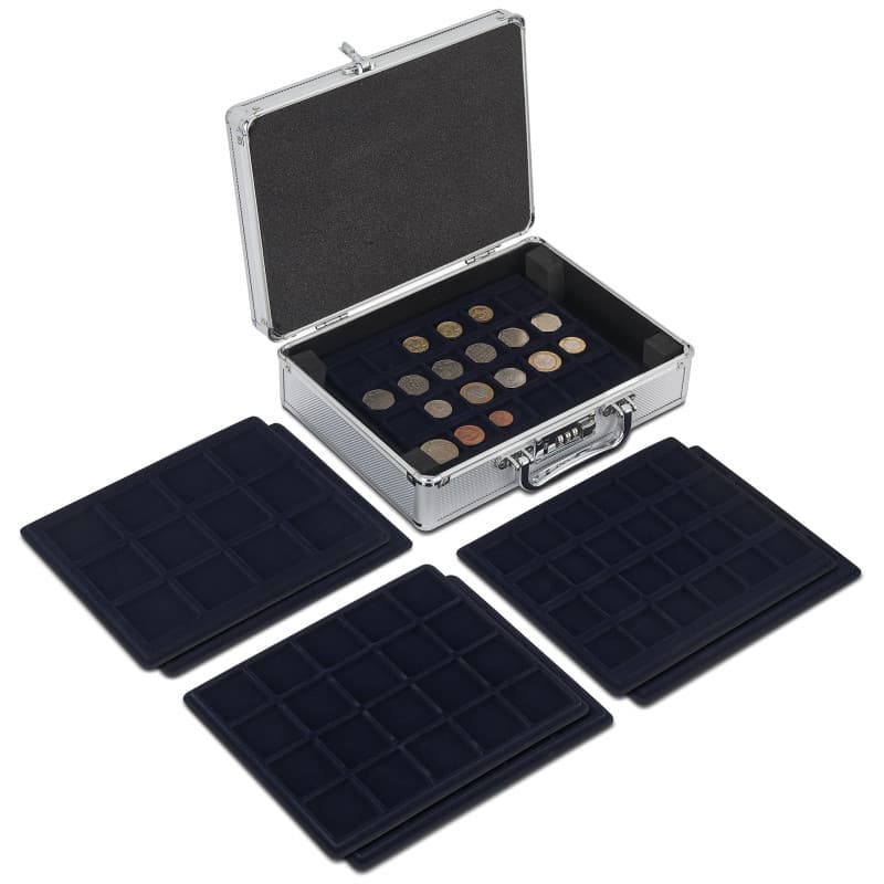 MATANA Mallette Numismatique en Aluminium avec 6 Tableaux (Tailles de Pièces 48mm, 41mm, 33mm) & Serrure Intégrée - Solide & Pra