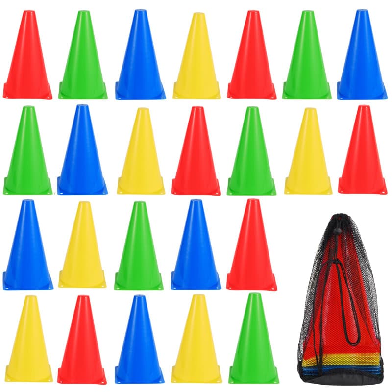 BRAMBLE Pack de 24 Petits Cônes de Signalisation 18 cm | Couleurs Variées | Parfait pour Les Fêtes et l'Entraînement