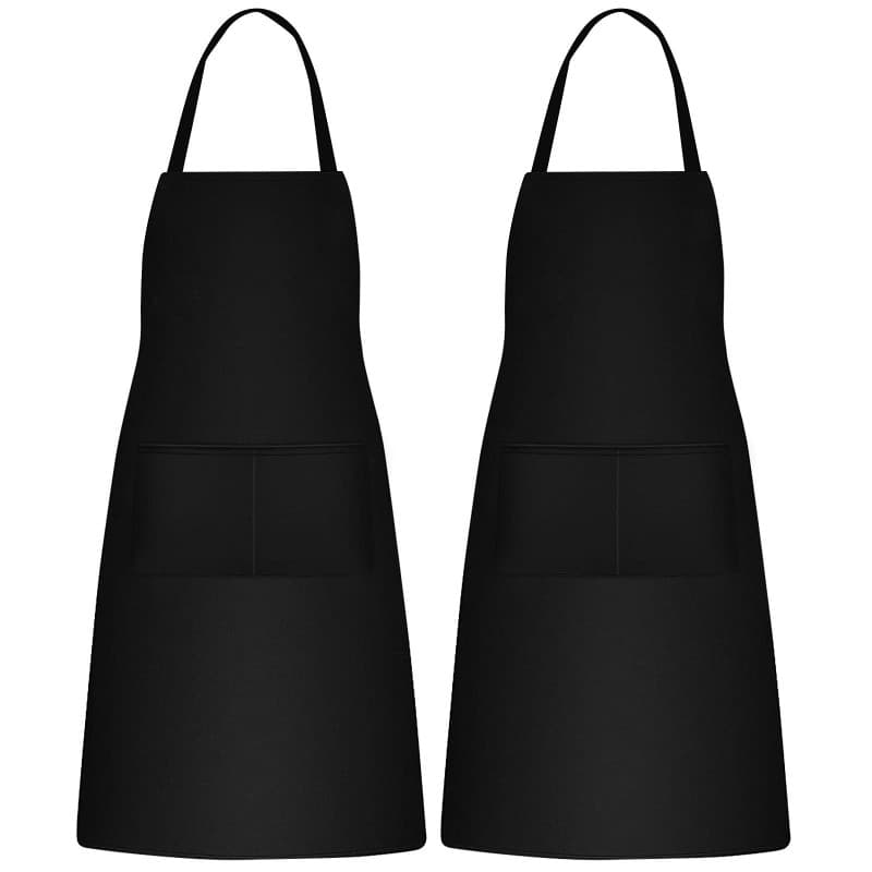 Chstarina 2 Packs Tabliers De Cuisine Tablier de chef, tablier noir Tablier unisexe avec poches pour hommes, femmes, cuisine à d