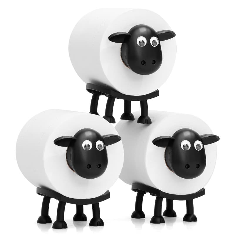 VELENTI Lot de 3 porte-rouleaux de papier toilette avec motif mouton - Porte-rouleau de papier toilette amusant sur pied - Impri