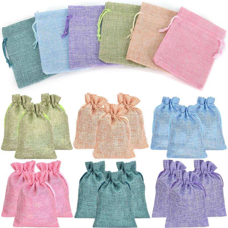 Colexy 24 Pièces Sac Cadeau avec Cordon de Serrage, Sachets en Jute Réutilisable, 6 Couleur Sacs de Toile de Jute, Organisateur