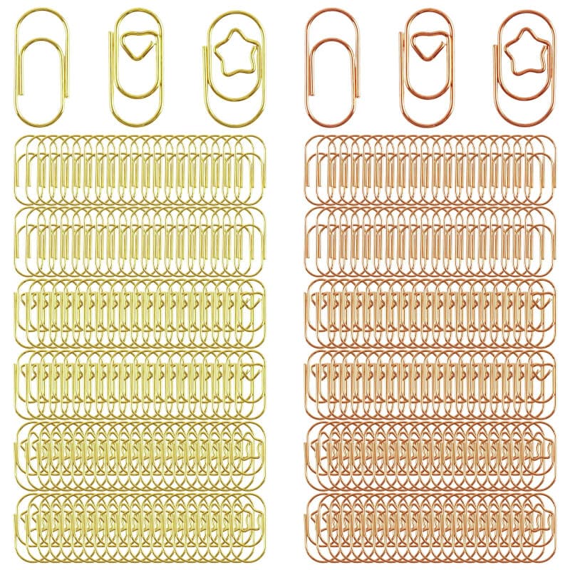Disnace Lot de 300 Trombones Bureau Métallique, Trombones Fantaisie en Forme de Coeur Etoile Chubby, Mini Trombones Pince Papier