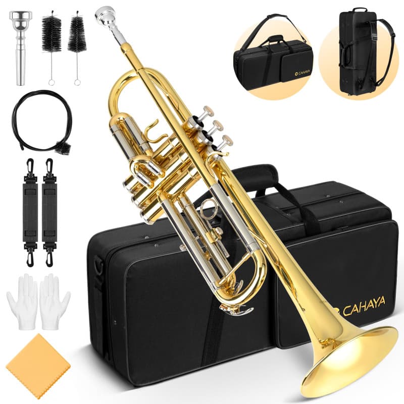 CAHAYA Ensemble Trompette Standard en Sib: Trompette pour Débutants et Étudiants - En Laiton, avec Étui Rigide, Embouchure 7C, G