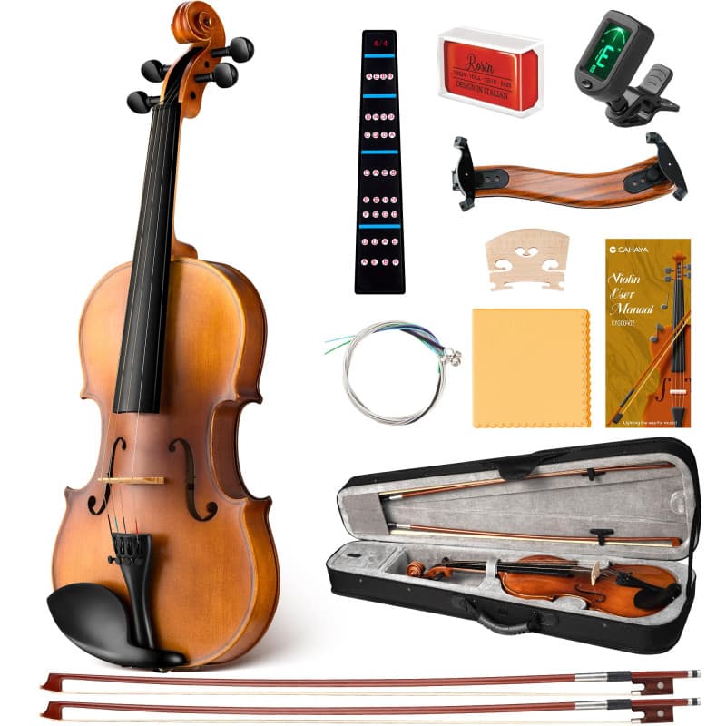 CAHAYA Ensemble Violon en Bois Massif: Violon 4/4 Fait Main avec Finition Mate, Table en Épicéa et Fond en Érable, Convient aux