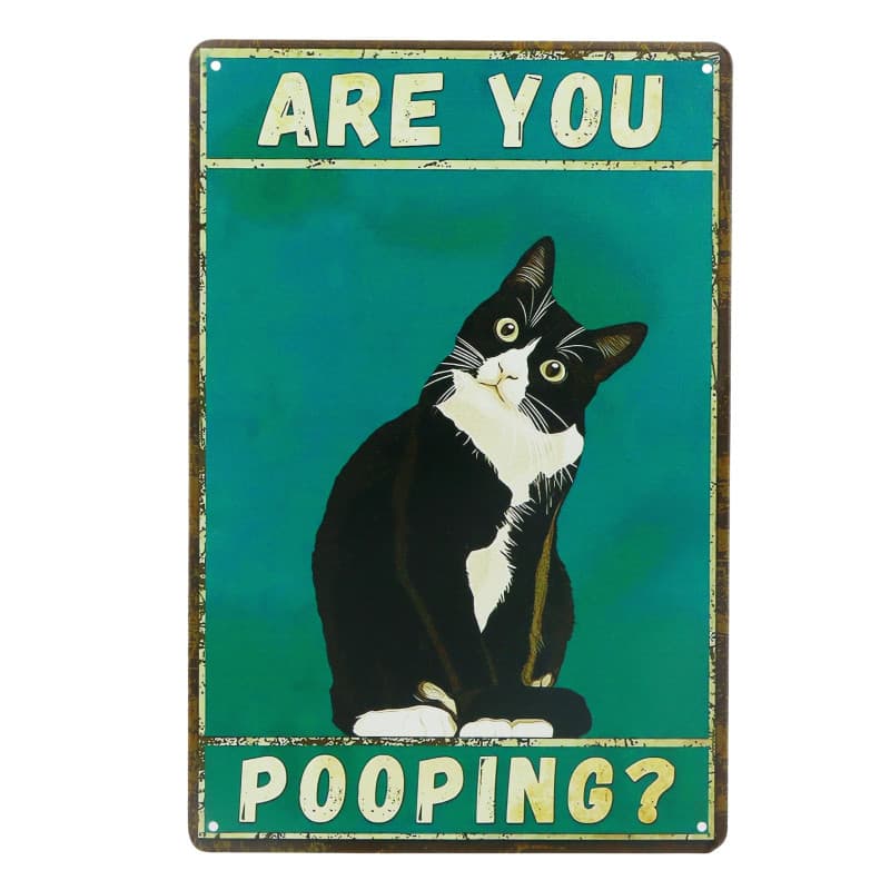 Plaque métal Vintage,Panneau Drôle de Chat Noir are You Pooping Décoration,Panneaux de Salle de Bain Amusants Chat en Étain Plaq